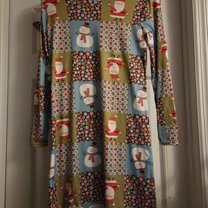Festive Long Sleeve Dress - Multicolor Quilt Style Santa Snowman Large Christmas